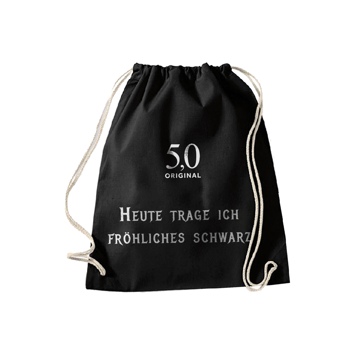 5,0 ORIGINAL Turnbeutel, Spruch + Logo weiß